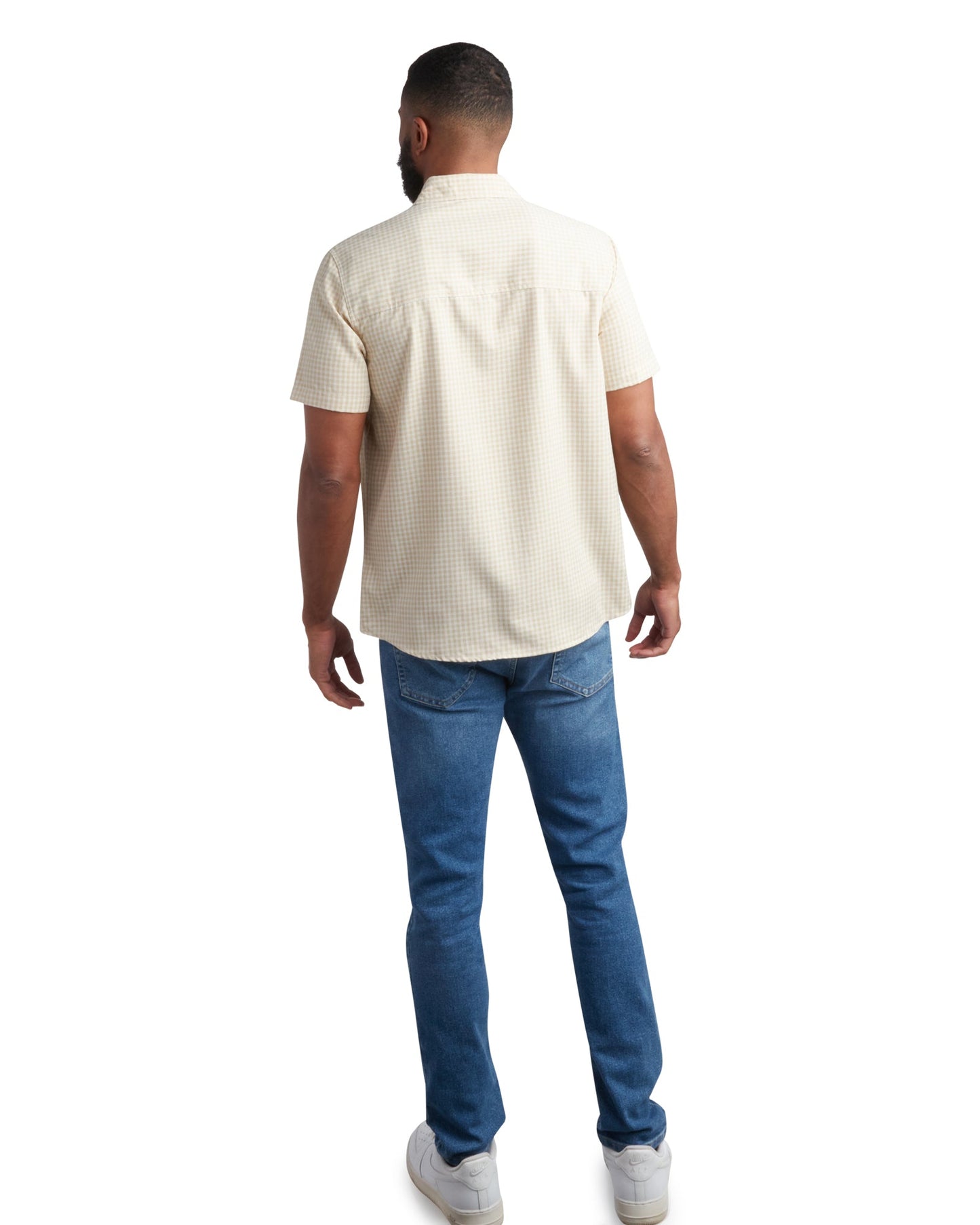 Mens Short Sleeve Mini Check - Khaki