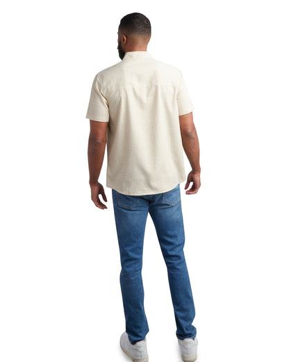 Mens Short Sleeve Mini Check - Khaki