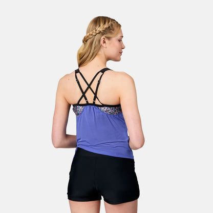 Women's Textured Mesh Side Tie Blouson Tankini Top