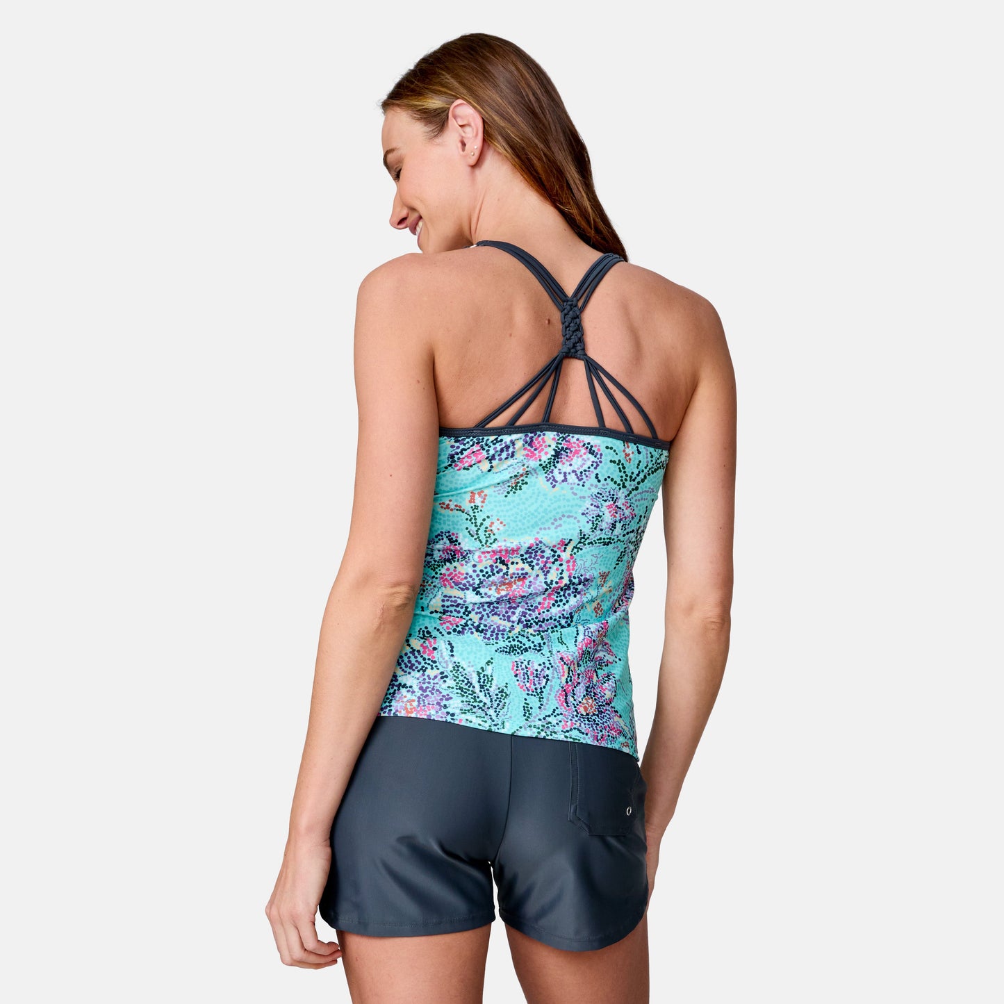 Women's Mosaic Garden Macrame Back Tankini Top