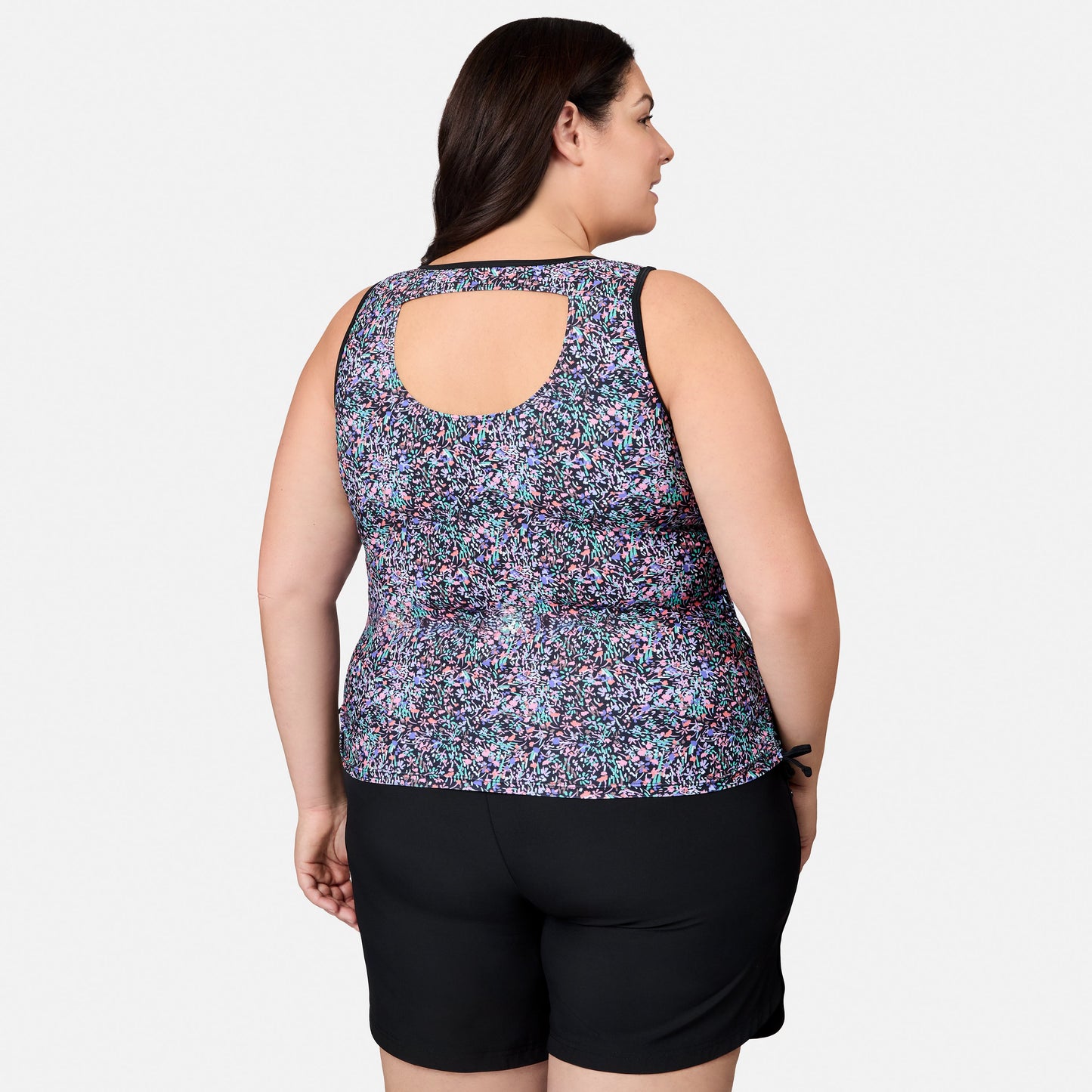 Women's Plus Size Bursting Blooms Full Side Shirring Tankini Top