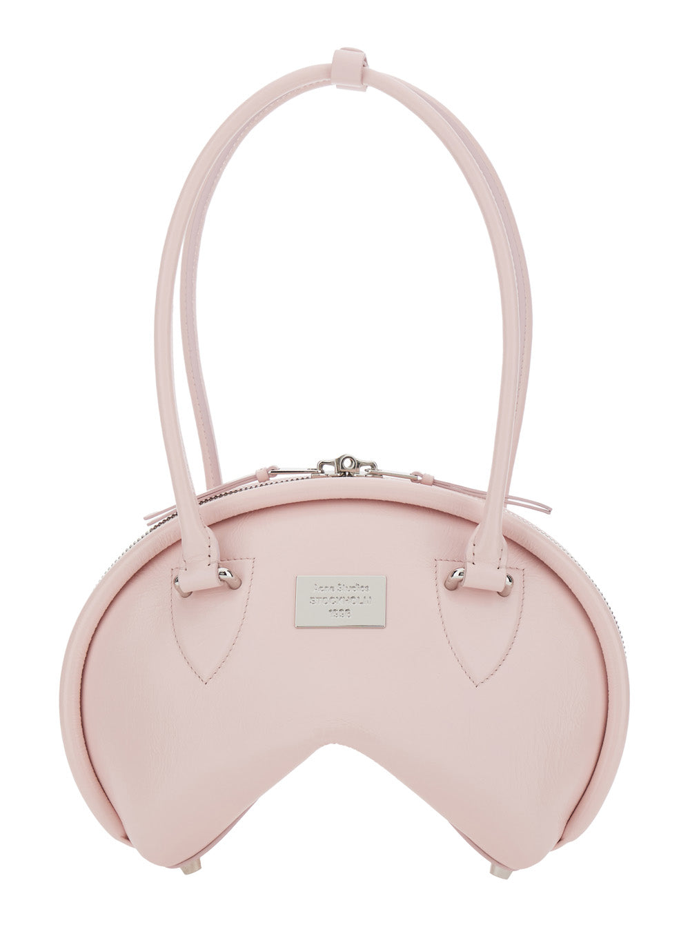 Pink Handbag With Top Handles and Logo Plaque