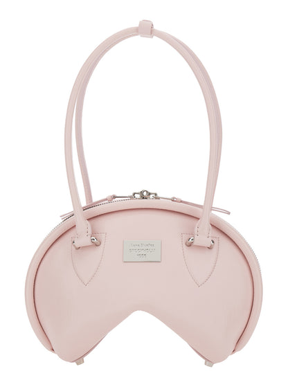 Pink Handbag With Top Handles and Logo Plaque