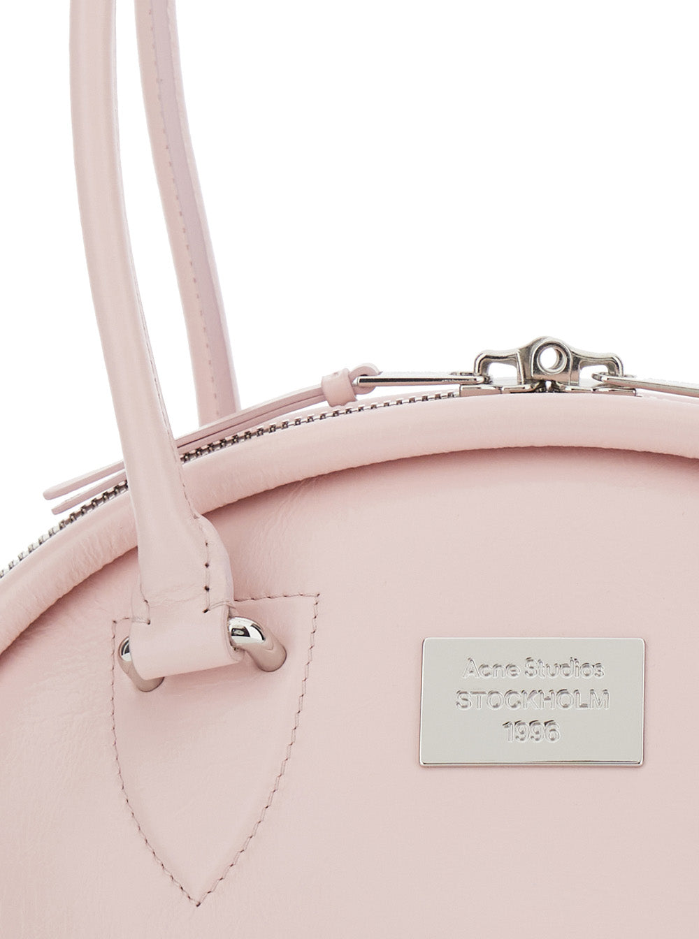 Pink Handbag With Top Handles and Logo Plaque