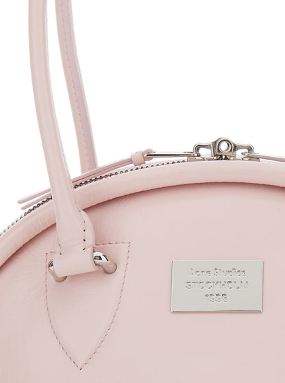 Pink Handbag With Top Handles and Logo Plaque