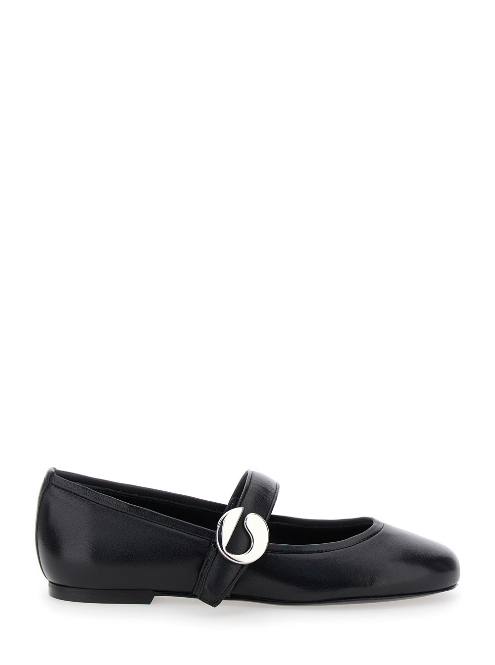 Black Ballerinas With Metallic Logo and Strap