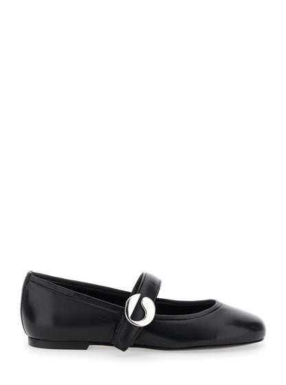 Black Ballerinas With Metallic Logo and Strap