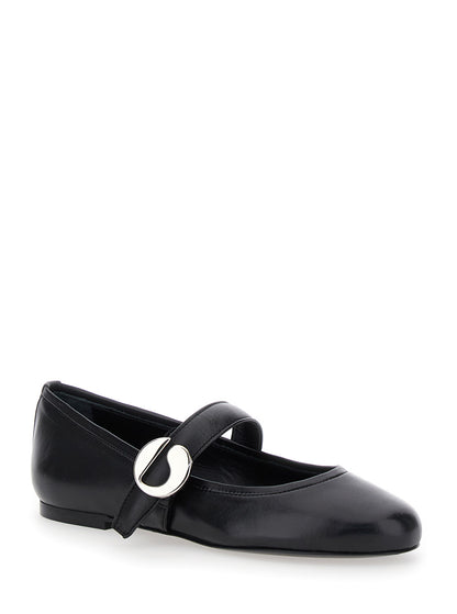 Black Ballerinas With Metallic Logo and Strap