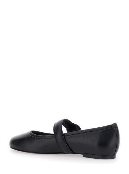 Black Ballerinas With Metallic Logo and Strap
