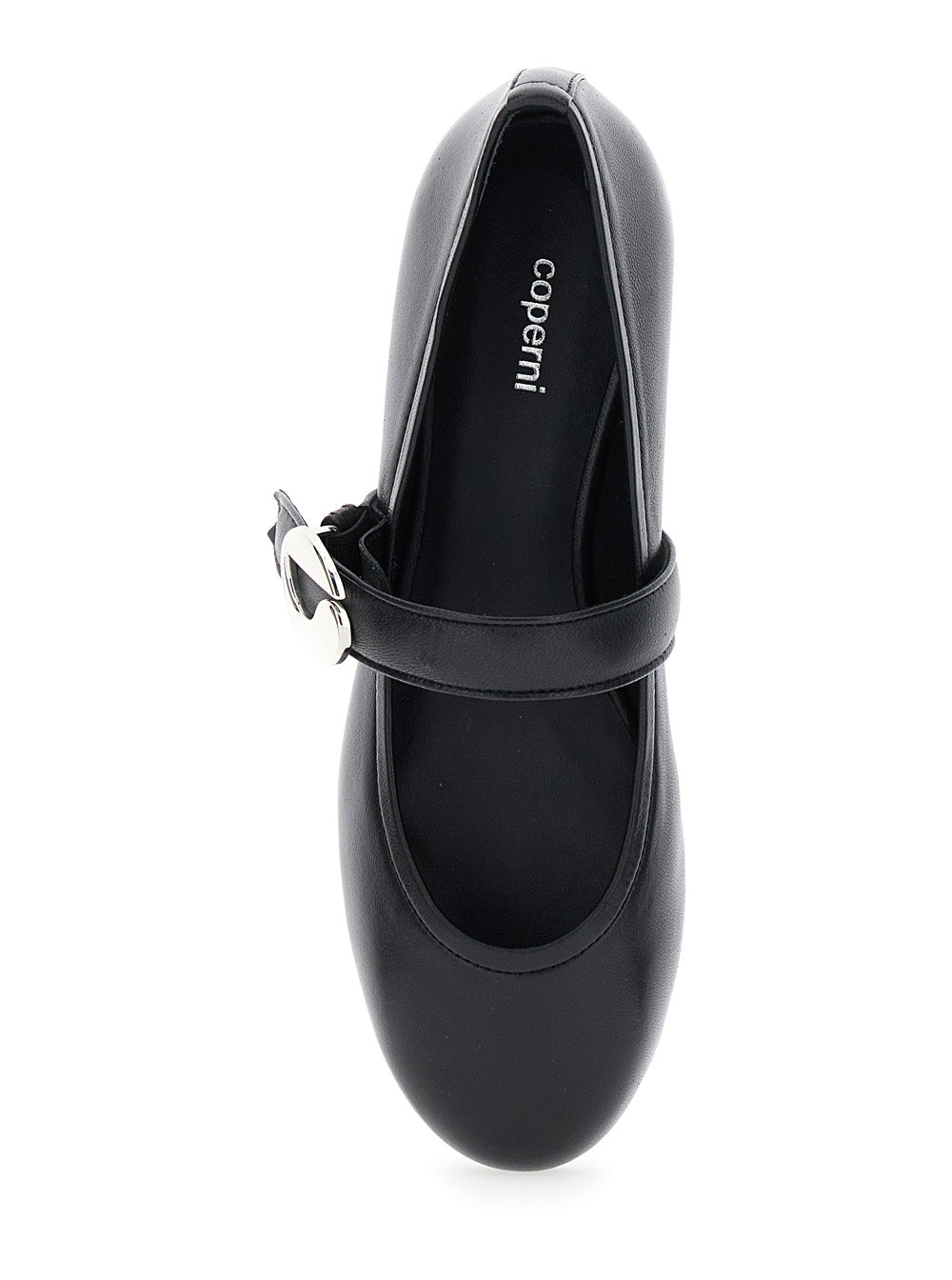 Black Ballerinas With Metallic Logo and Strap
