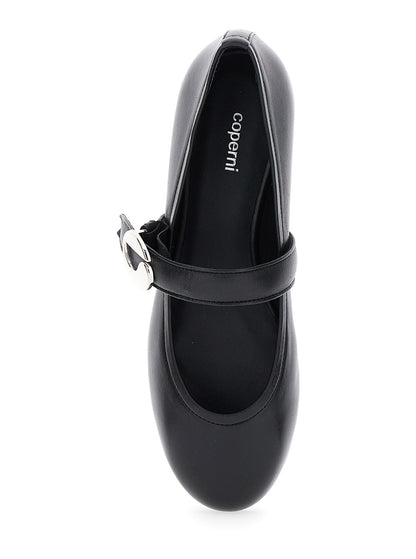Black Ballerinas With Metallic Logo and Strap