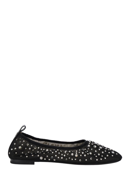 Black Ballet Flats With Crystal Accents