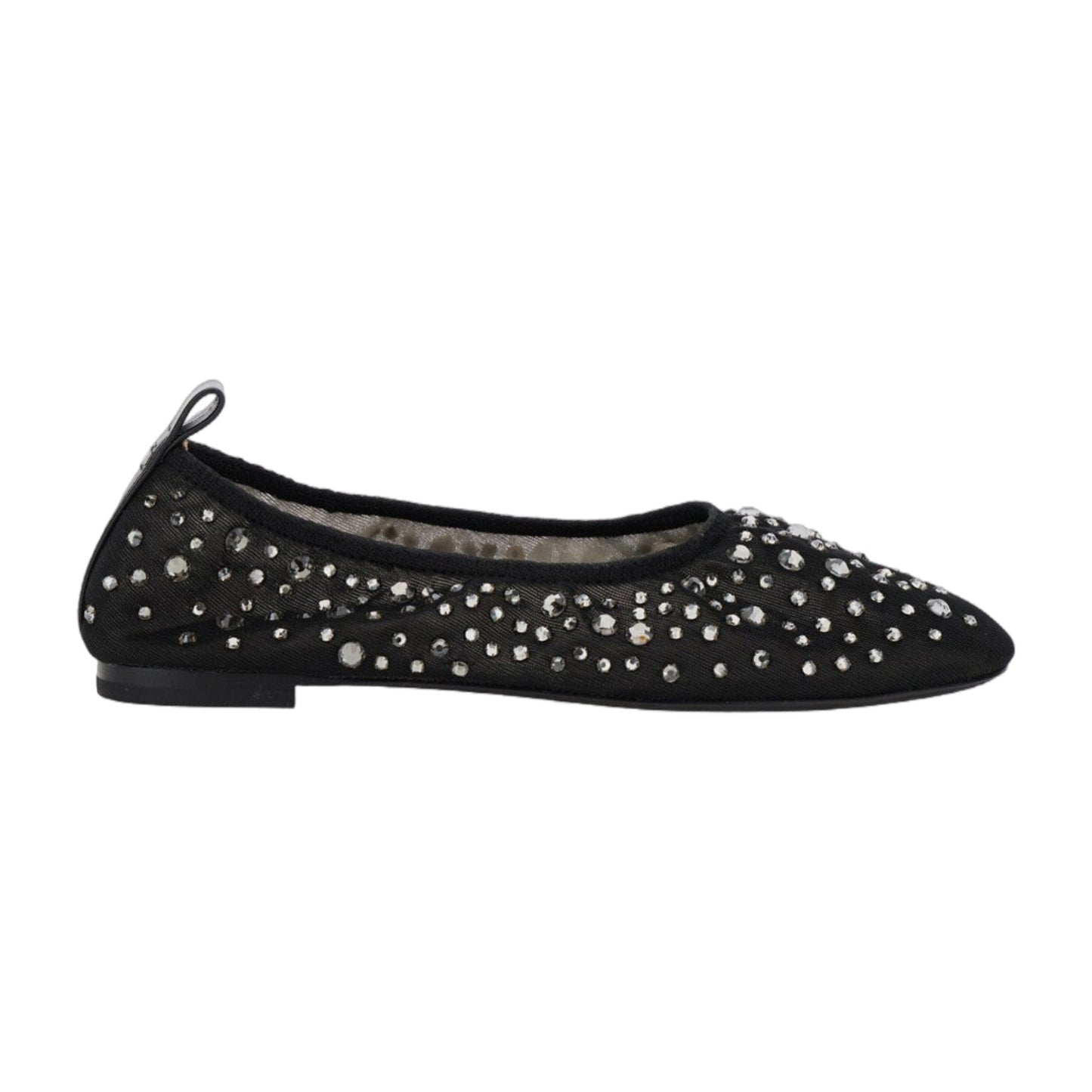 Black Ballet Flats With Crystal Accents