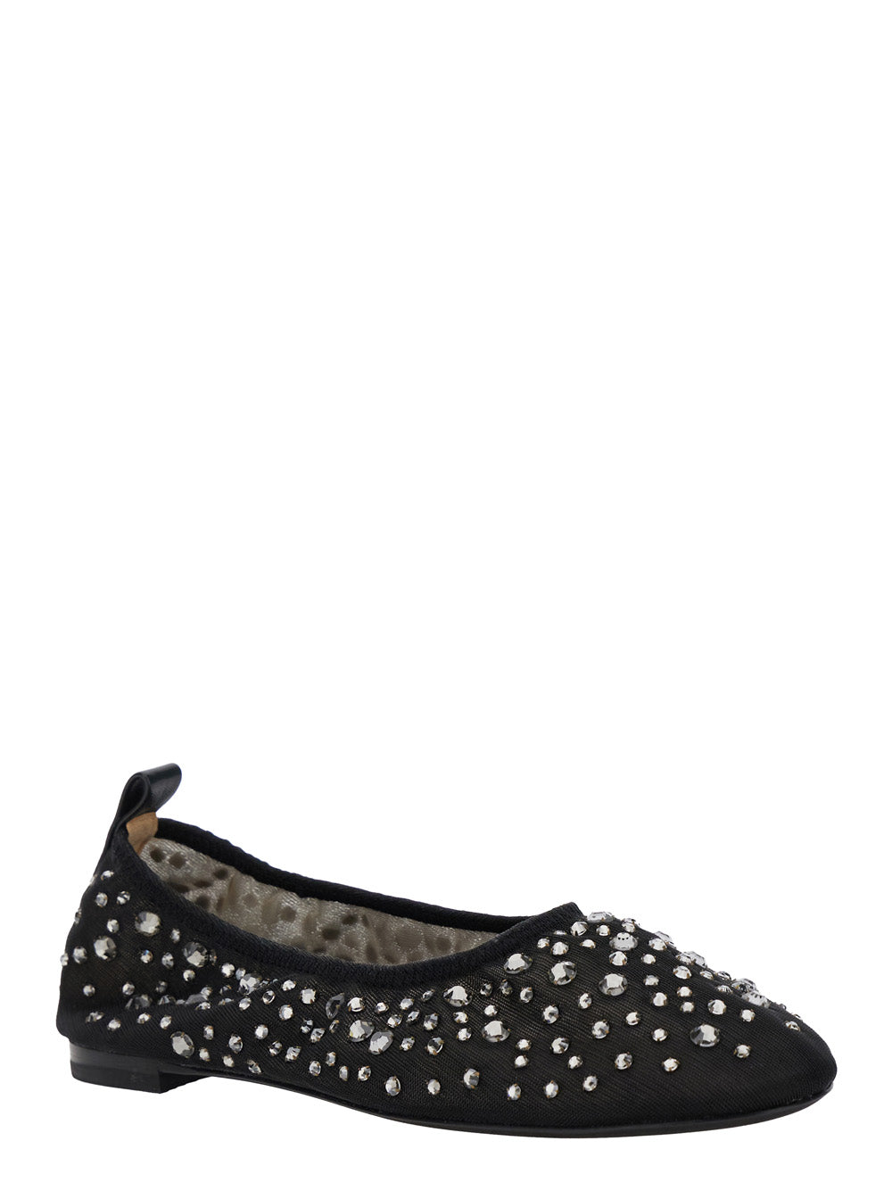 Black Ballet Flats With Crystal Accents