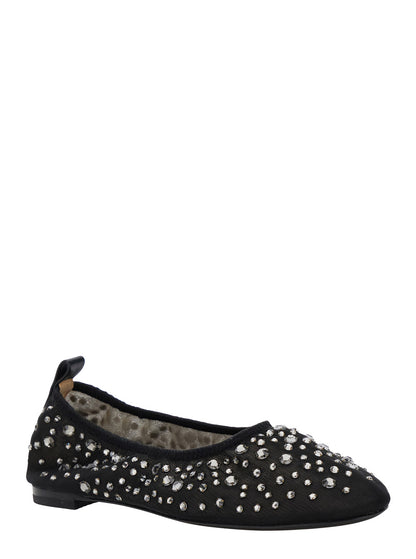 Black Ballet Flats With Crystal Accents