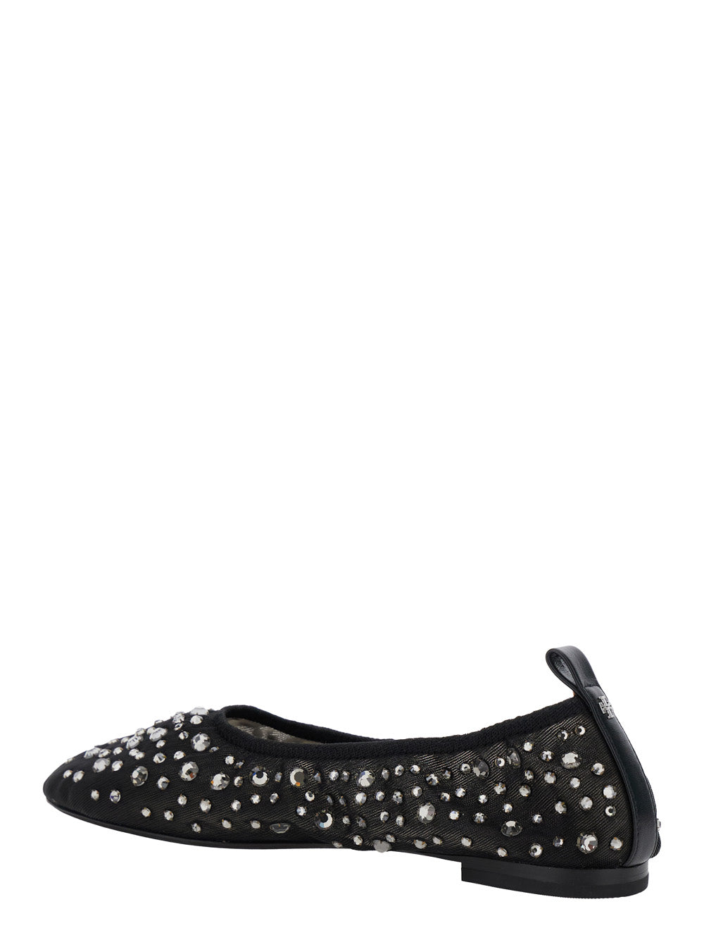 Black Ballet Flats With Crystal Accents