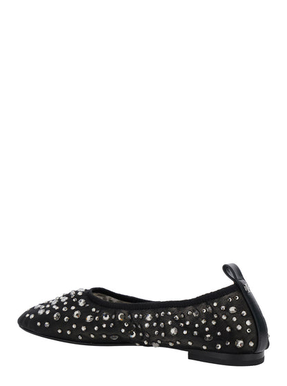 Black Ballet Flats With Crystal Accents