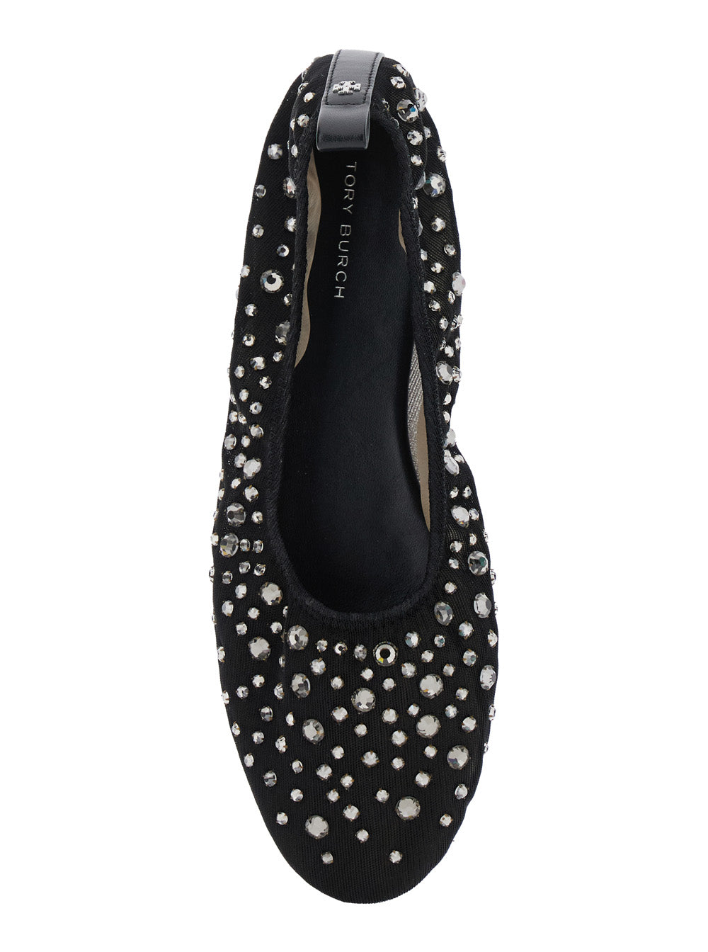 Black Ballet Flats With Crystal Accents