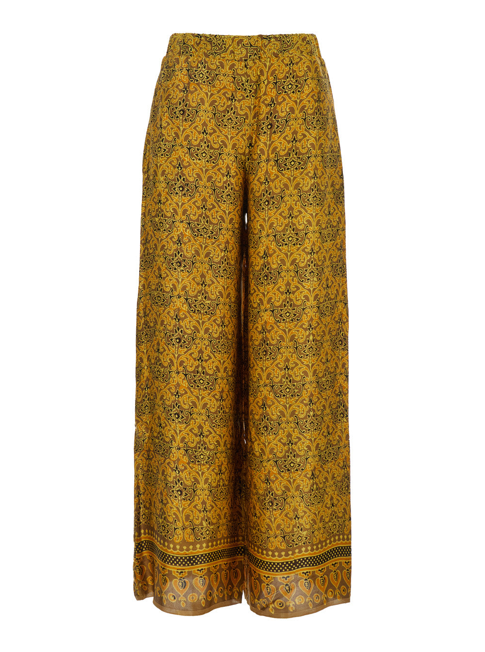 Multicolor Wide Leg Silk Pants