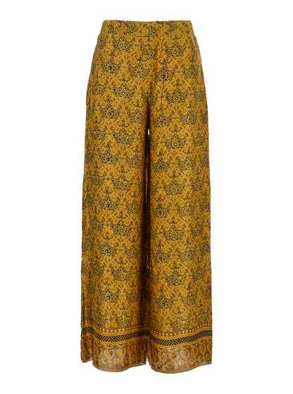 Multicolor Wide Leg Silk Pants