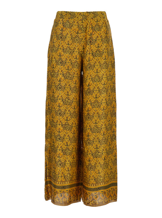 Multicolor Wide Leg Silk Pants
