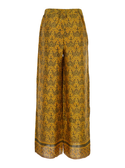 Multicolor Wide Leg Silk Pants