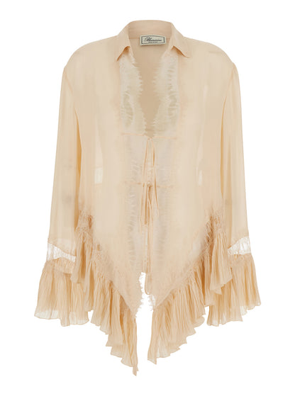Georgette Top With Lace — Beige