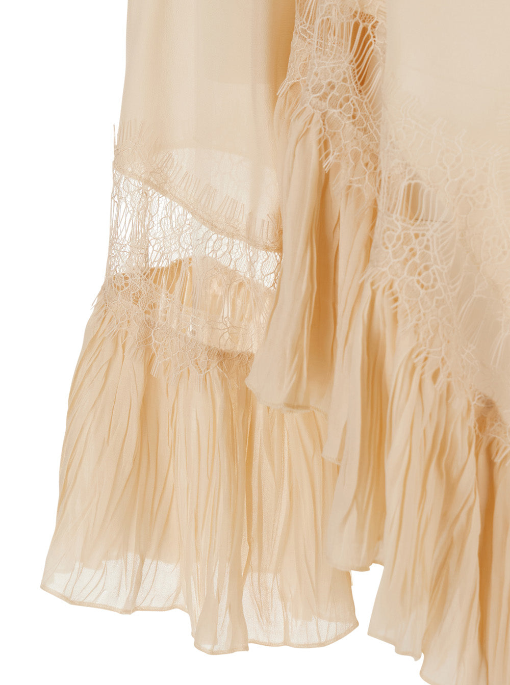 Georgette Top With Lace — Beige