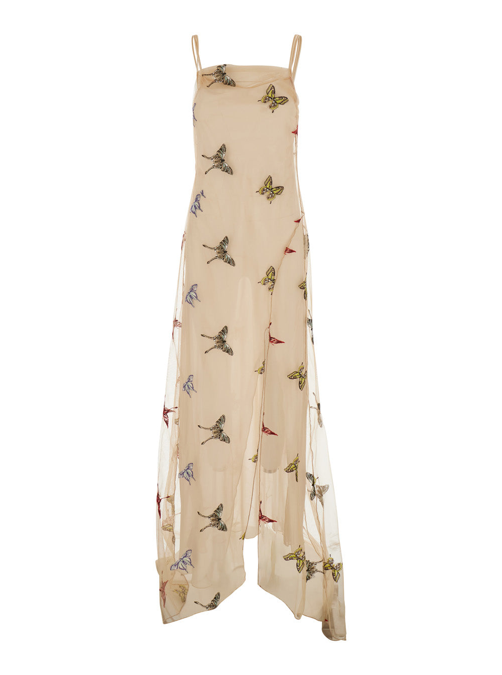 Long Dress Embroidery Net Beige