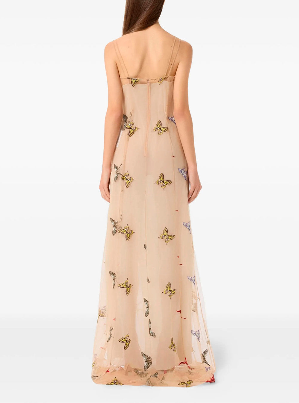 Long Dress Embroidery Net Beige
