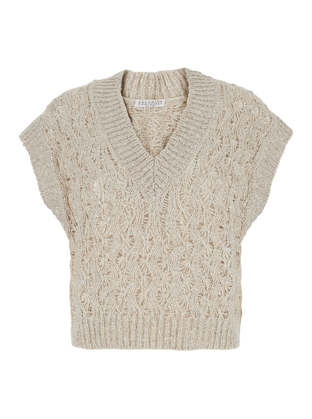 V-Neck Vest in Beige Silk-Linen