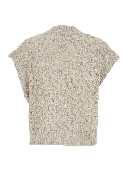 V-Neck Vest in Beige Silk-Linen