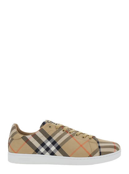 Low-Top Sneakers Check Motif Beige