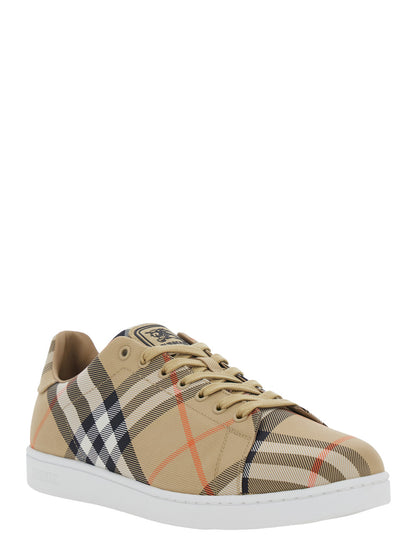 Low-Top Sneakers Check Motif Beige