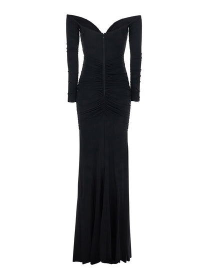 Off-Shoulder Dress With Ruffles — Black
