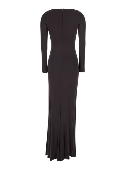 Long Dress ABR1461E2 Brown Viscose
