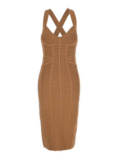 Sheath Dress Beige Viscose