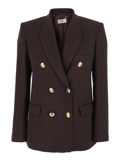 Double-Breasted Jacket Brown Viscose