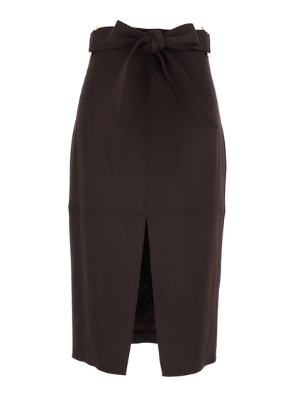Dress With Bow Belt Brown Viscose