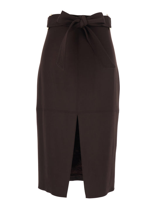 Dress With Bow Belt Brown Viscose