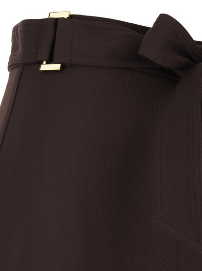 Dress With Bow Belt Brown Viscose