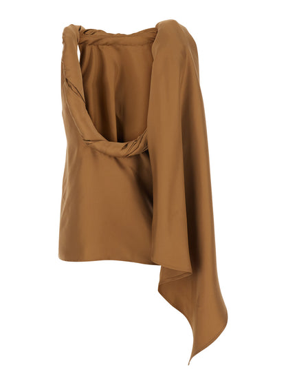 Top Twisted Collar Brown Silk