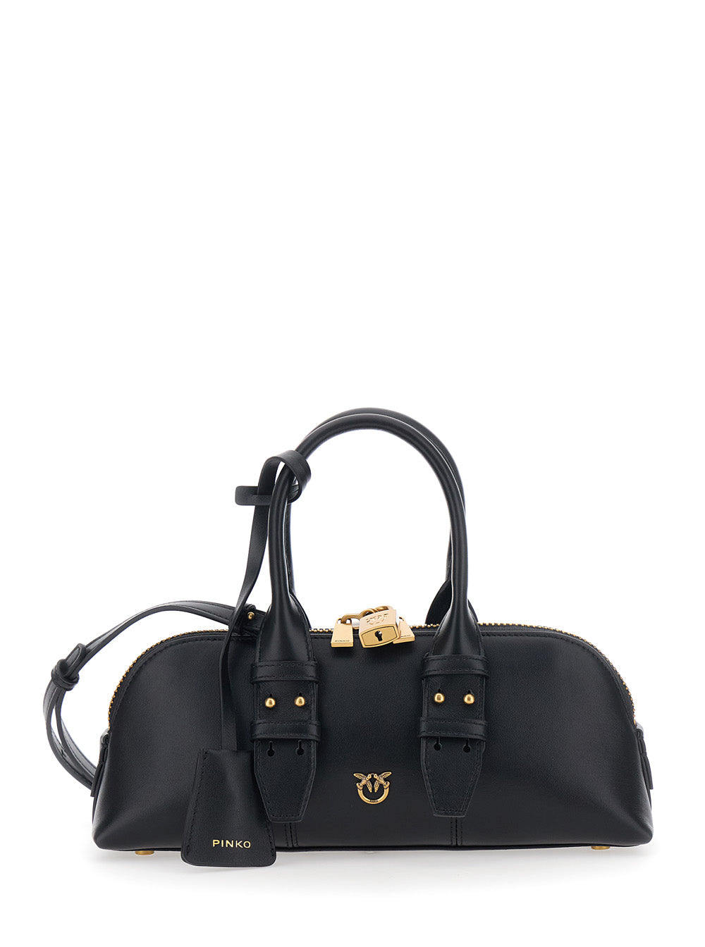 Handbag Bowling Bag Horizontal Black Leather