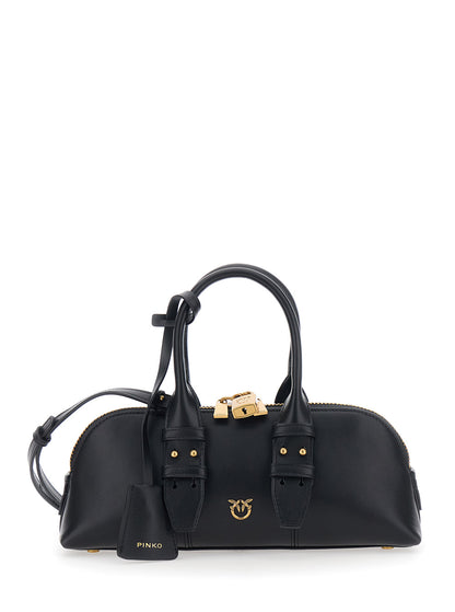 Handbag Bowling Bag Horizontal Black Leather