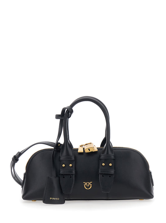 Handbag Bowling Bag Horizontal Black Leather