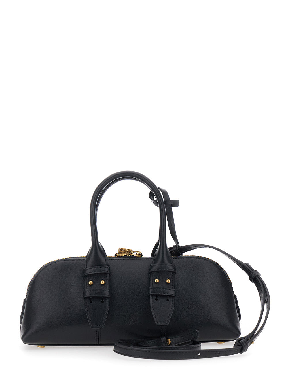 Handbag Bowling Bag Horizontal Black Leather