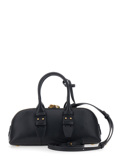 Handbag Bowling Bag Horizontal Black Leather