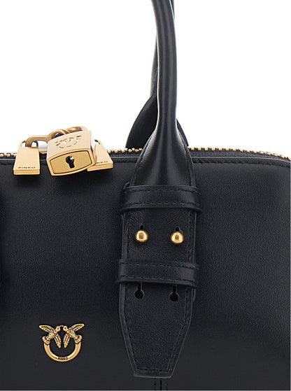 Handbag Bowling Bag Horizontal Black Leather