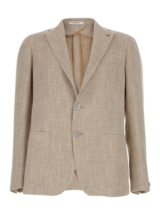 Single-Breasted Jacket, Beige Wool