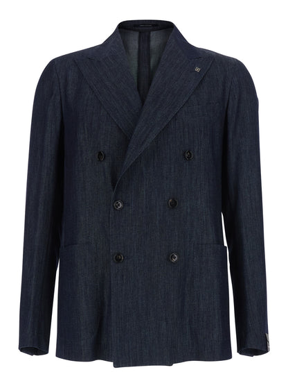Double-Breasted Denim Jacket Blue